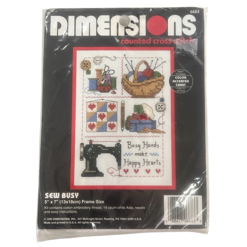 Dimensions Sew Busy 6683 Counted Cross Stitch Kit 5"x7" 1995 Sewing Theme